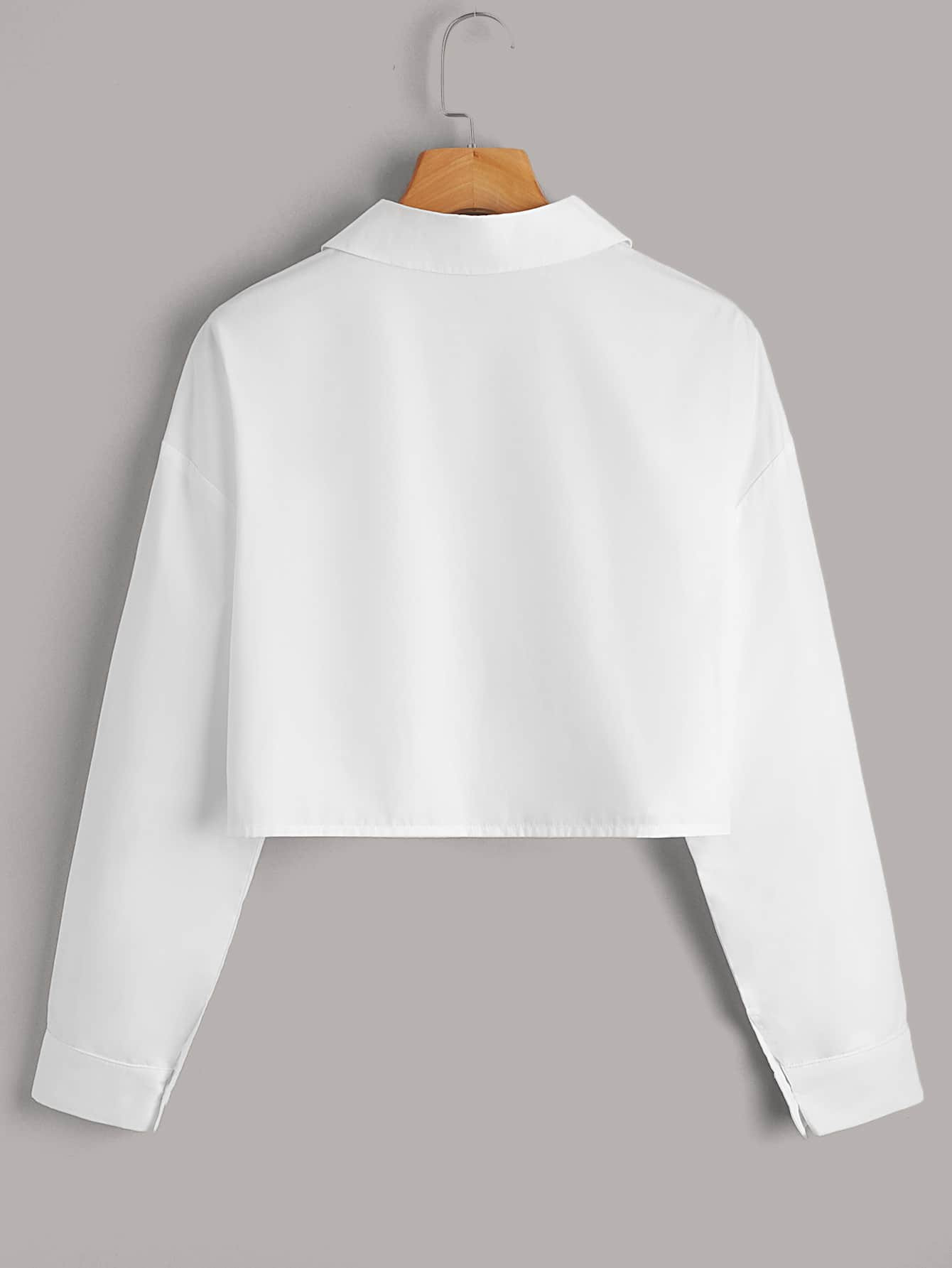 SHEIN EZwear Solid Button Front Crop White Shirt,Long Sleeve Tops | SHEIN