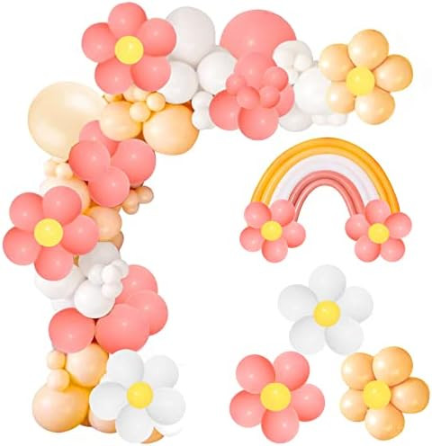 160 PCS Daisy Groovy Balloons Arch Garland Kit Pink White Yellow Orange Boho Balloons for Baby Sh... | Amazon (US)