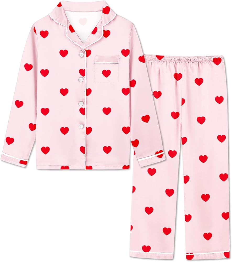 Schbbbta Girls & Womens Satin Pajamas Set, Silk Long Sleeve Nightwear Button-Down Sleepwear, 3 Ye... | Amazon (US)