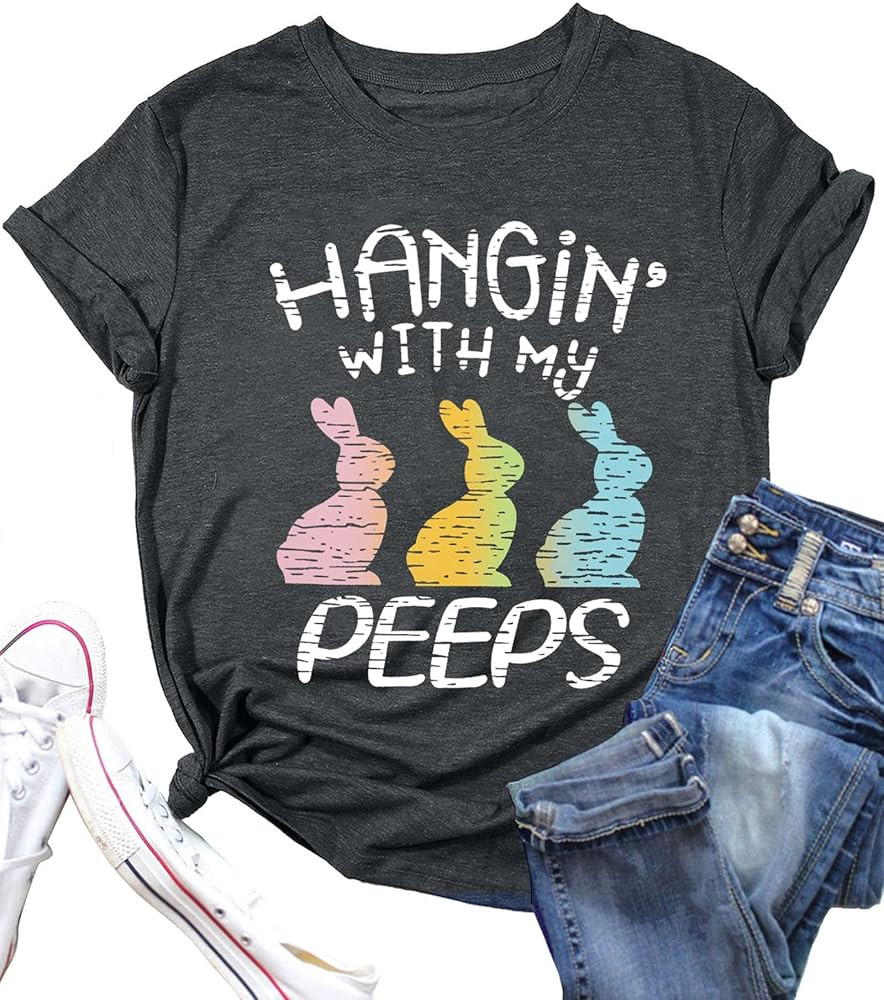 VILOVE Hangin with My Peeps Shirt Women Happy Easter Bunny Shirts Cute Rabbit Graphic Tshirt Casu... | Amazon (CA)