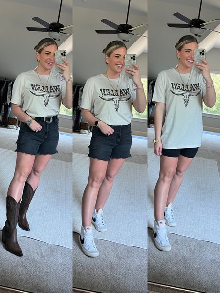 Morgan wallen concert outfit! 🤠
⭐️ Code MORGAN for 25% off my Morgan wallen tee - sized up 1 to the L for a comfy fit. ⭐️
Black denim shorts sized up 1 to the 30 
Boots & sneakers TTS 

Concert outfit western outfit cowboy boots cowgirl boots country concert Nashville 

#LTKtravel #LTKFestival #LTKunder50