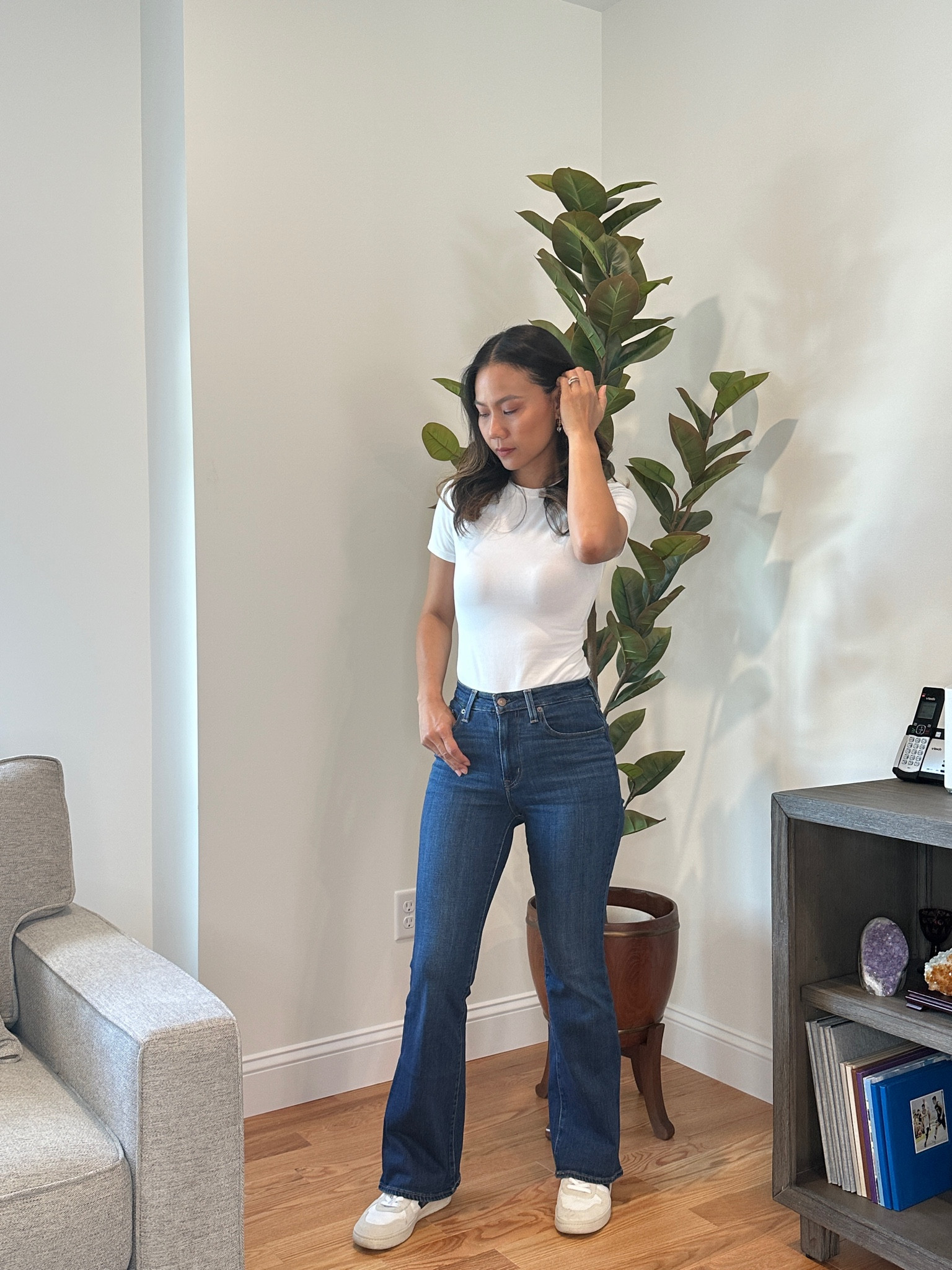 #Ad Simple white T and flare jean plus sneaker @walmartfashion 

#LTKunder50 #LTKFind #LTKstyletip
