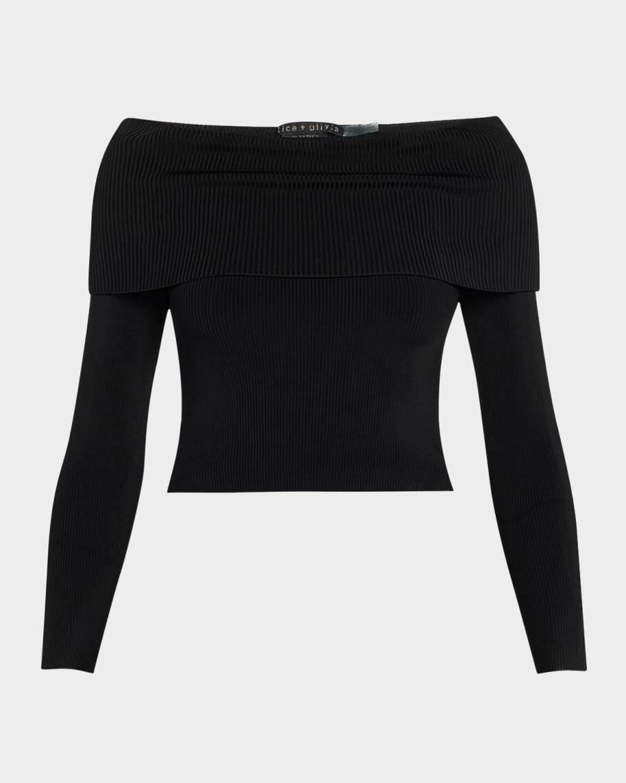 Alice + Olivia Dolan Foldover Long-Sleeve Pullover | Neiman Marcus