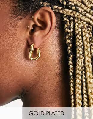 ASOS DESIGN 14k gold plated hoop earrings with twist hinge design | ASOS (Global)
