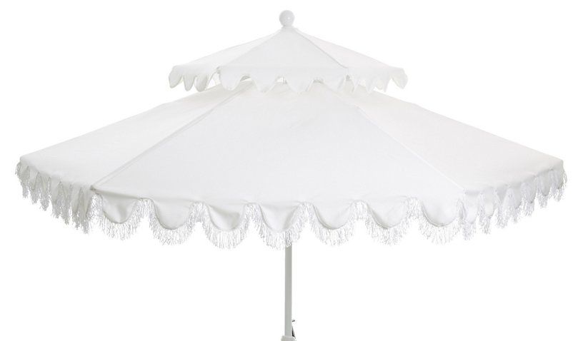 Daiana Two-Tier Fringe Patio Umbrella, White | One Kings Lane