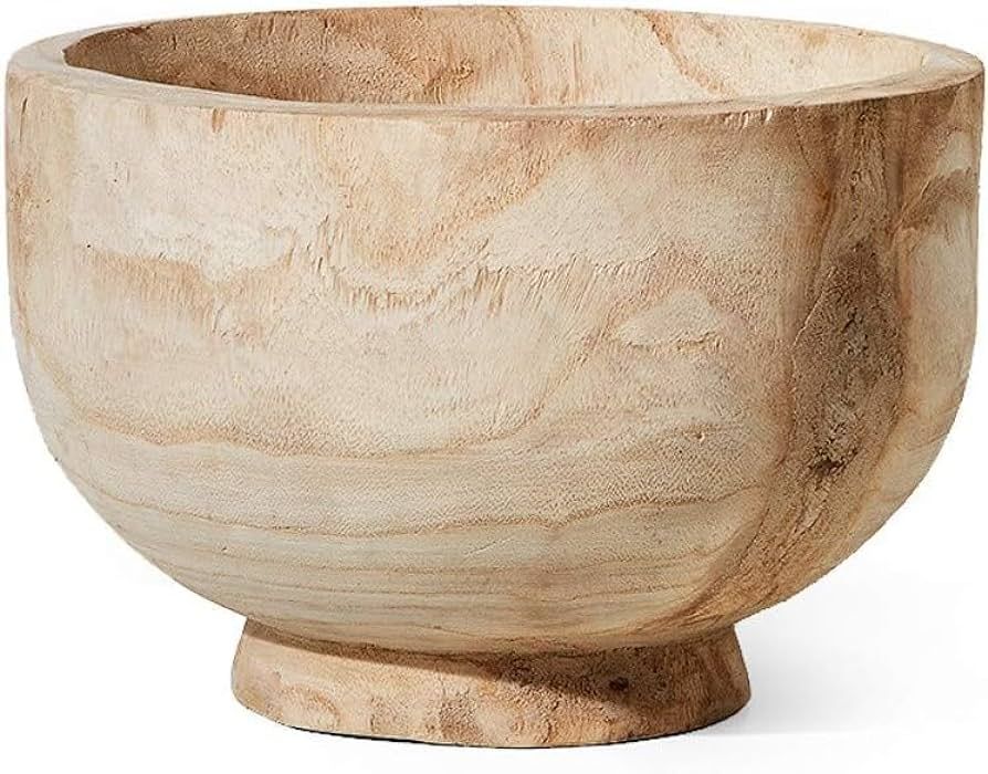 Organic Modern Large Decorative Wood Bowl for Home Decor - Wooden Fruit Bowl - Natural Round Rust... | Amazon (US)