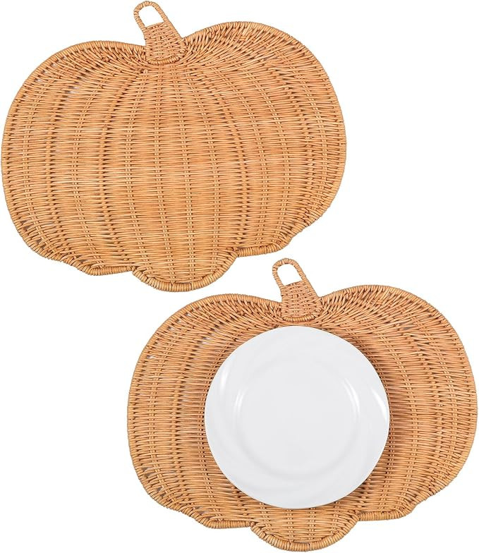 2 Pcs Handwoven Pumpkin Placemats Fall Pumpkin Rattan Placemats for Halloween Thanksgiving Table ... | Amazon (US)