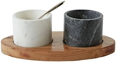 Creative Co-Op 2 Marble Bowls on Mango Wood Base with Salt Spoon | Amazon (US)