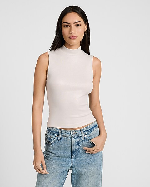 Shine Fitted Ribbed Mock Neck Tank | Express