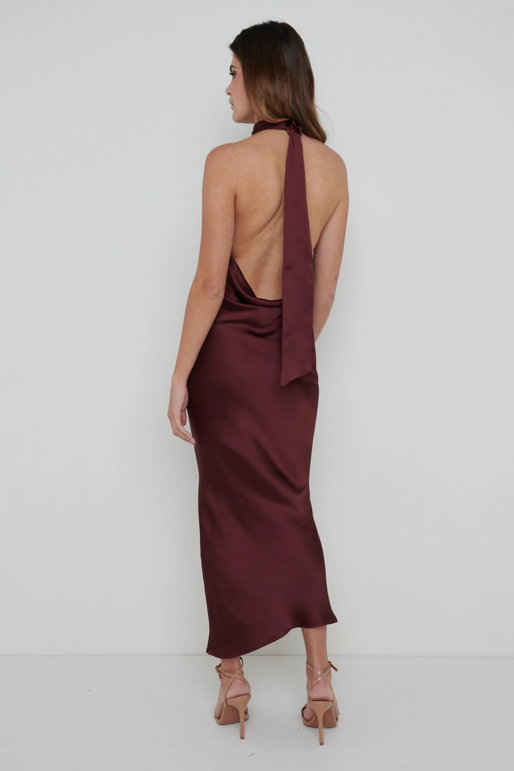 Raleigh Cowl Back Midaxi Dress - Wine | Pretty Lavish (UK)