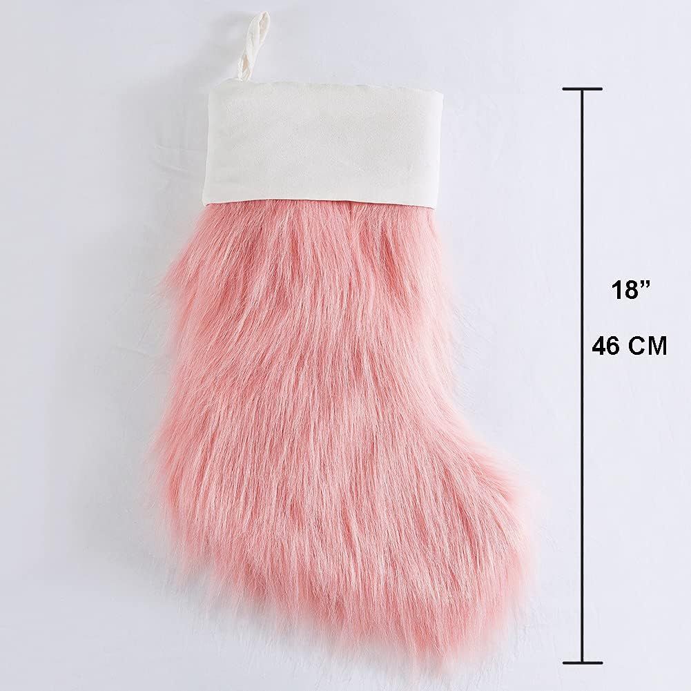 Pink Lovely Christmas Stockings Cozy Faux Fur Christmas Stocking 20" Large Decor Hanging Ornament... | Amazon (US)