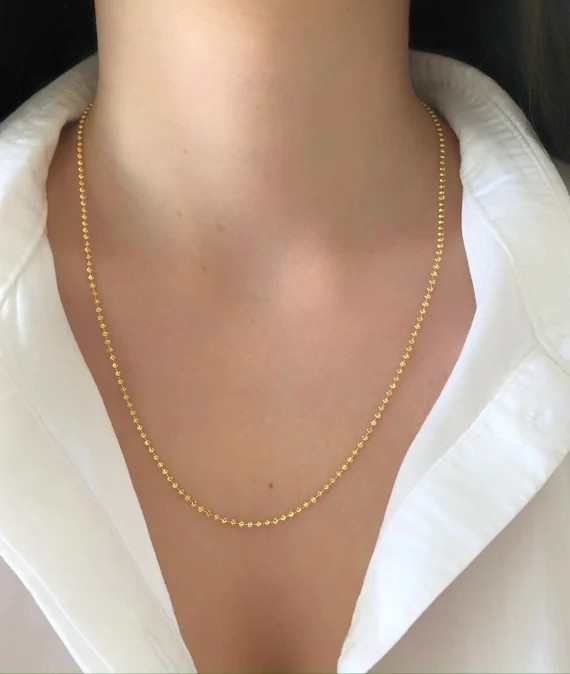 Solid 14k Yellow Gold Italian Ball Bead Chain Necklace, Mooncut 16"-30", 2mm Moon cut Ball Chain,... | Etsy ROW