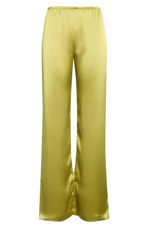 LESET Barb Wide Leg Satin Pants in Chartreuse at Nordstrom, Size Medium | Nordstrom