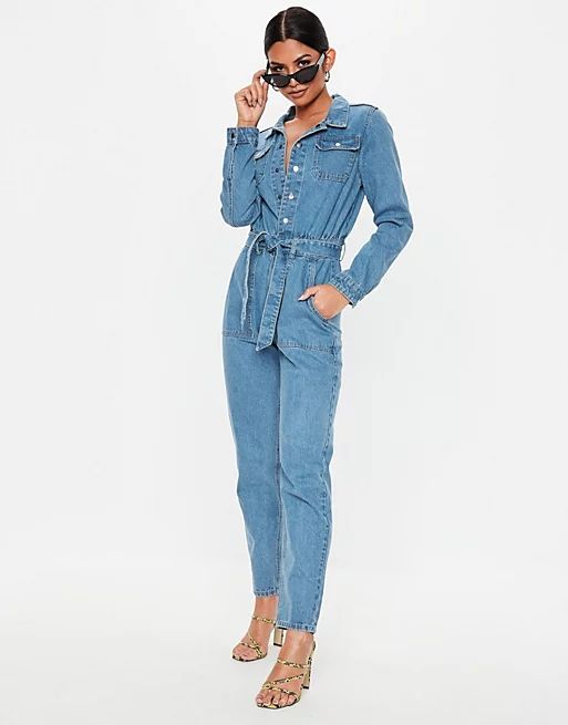 Missguided boiler jumpsuit with button through detail in blue | ASOS (Global)