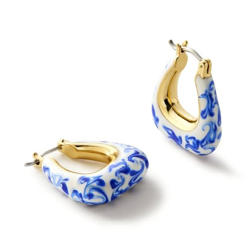 Ana Luisa Sphere Hoop Earring -Abby and Dakota Styles Womens Earrings - Trendy 14K Gold Plated, Silver Rhodium Plated w/Blue Marble - Mini Huggie Hoop Earrings for Women Hypoallergenic & Tarnish-Free | Amazon (US)