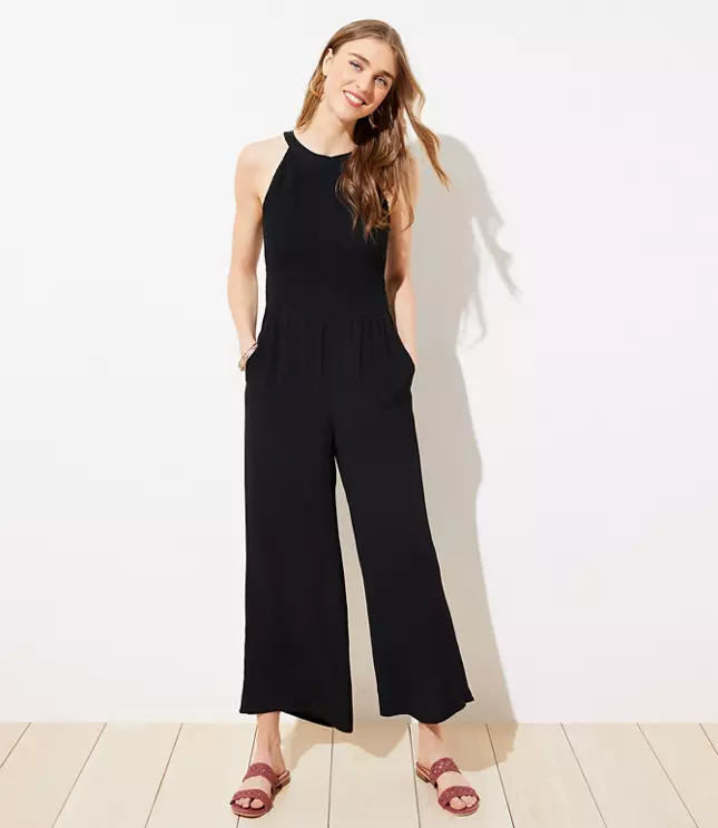 Smocked Halter Jumpsuit | LOFT