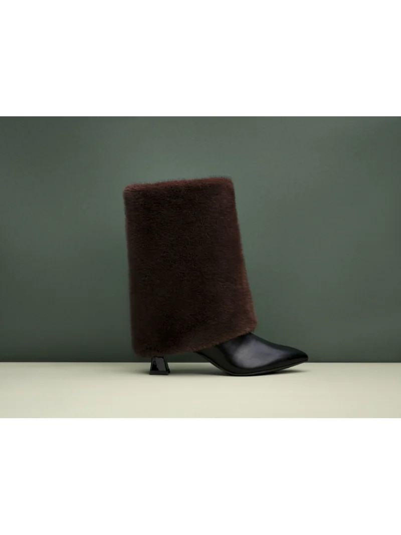 No Boundaries Women's Heeled Faux Fur Cuff Boots | Walmart (US)