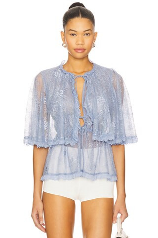 AKNVAS Leah Lace Top in Blue from Revolve.com | Revolve Clothing (Global)