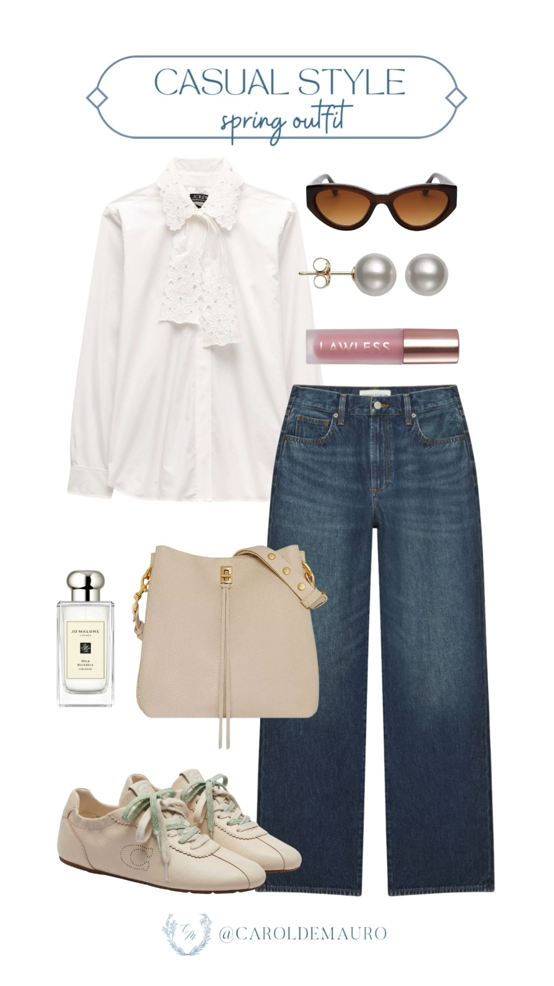 When the weather is giving you mixed signals, this is the look you need! Just the perfect Spring middle ground for when you want to wear a preppy look but still need the cozy layer of a long-sleeve tie-neck shirt.

casual chic, spring outfit, fashion inspo, cool girl aesthetic, coach sneakers, jo malone, elevated basics, wardrobe refresh

#LTKSeasonal #LTKootd #LTKU