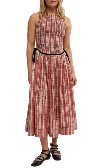 Free People Nightingale Plaid Sleeveless Midi Dress in Red Combo at Nordstrom Rack, Size X-Large | Nordstrom Rack