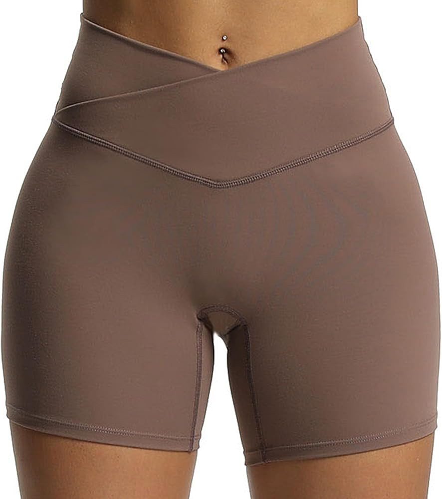 Aoxjox Trinity Workout Biker Shorts for Women Cross-Waist Crossover High Waisted Tummy Control At... | Amazon (US)