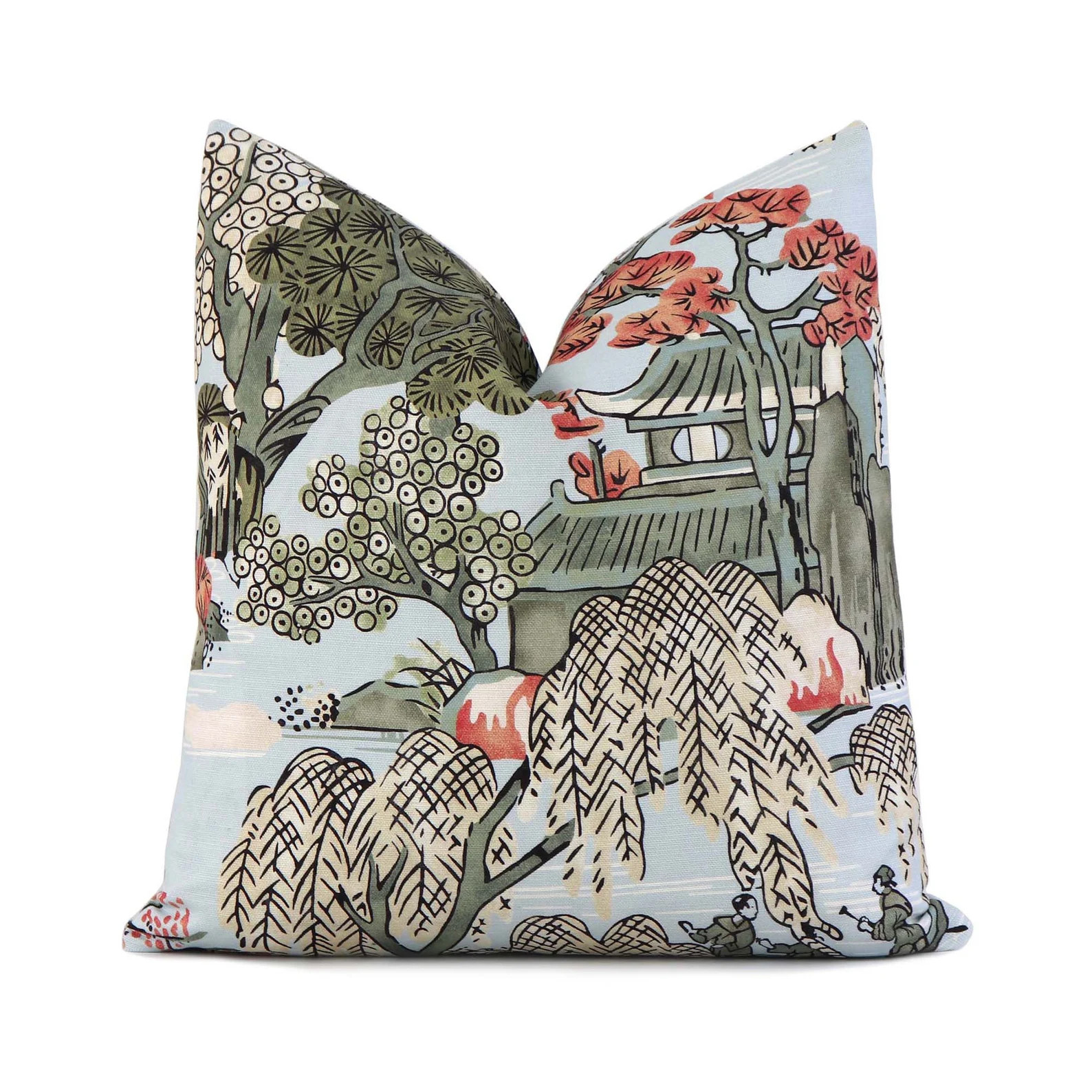 Thibaut Asian Scenic Robin's Egg Decorative Throw Pillow with Gold Zipper, Chinoiserie Pagoda Eur... | Etsy (Global)