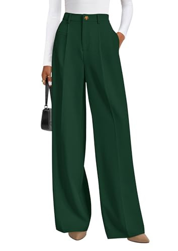 PRETTYGARDEN Womens Wide Leg Dress Pants 2026 Business Casual Flowy Work Palazzo Pants High Waisted Slacks Trousers (Dark Green,Small) | Amazon (US)