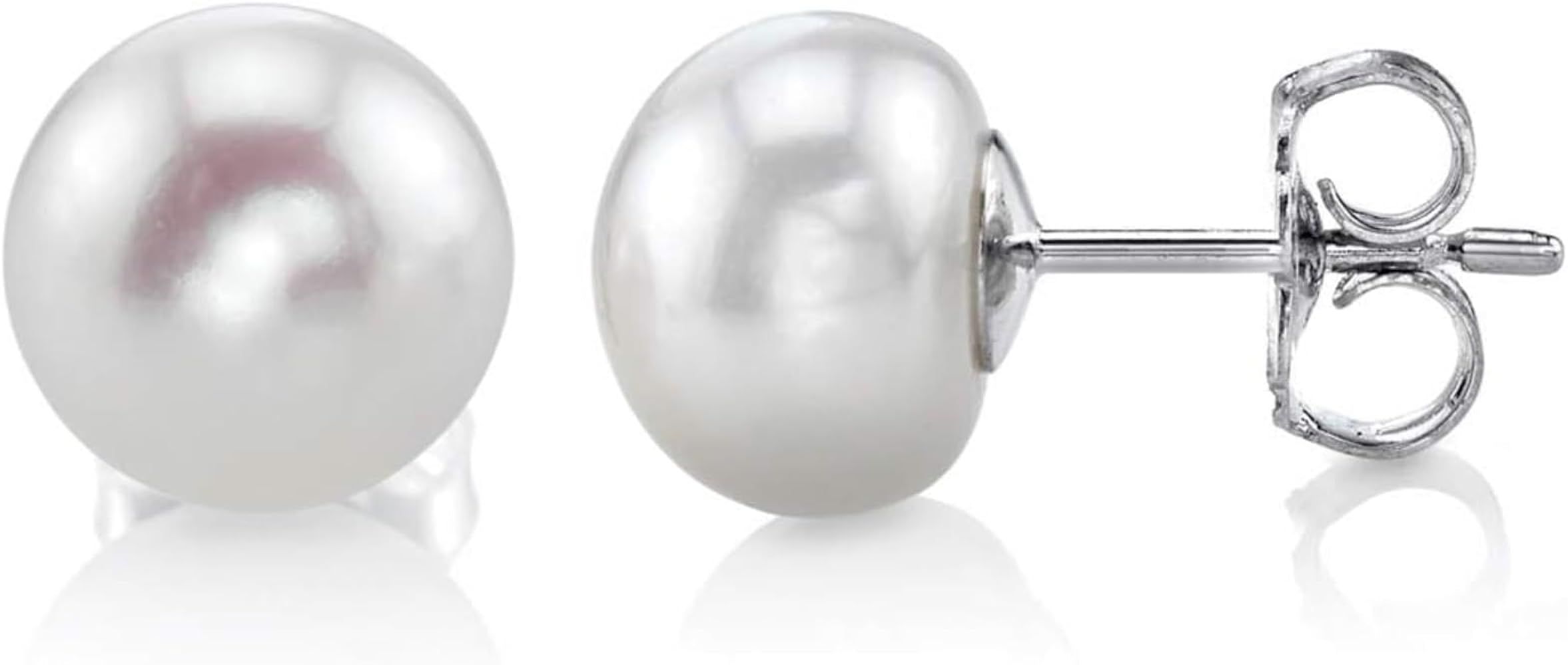 THE PEARL SOURCE AAAA Quality 14K Gold Plated Sterling Silver White Freshwater Real Pearl Earring... | Amazon (US)