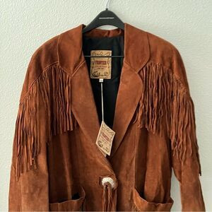 NWT VTG Leather Frontier Collection Western Boho Fringe Concho Brown 80’s Coat L | Poshmark