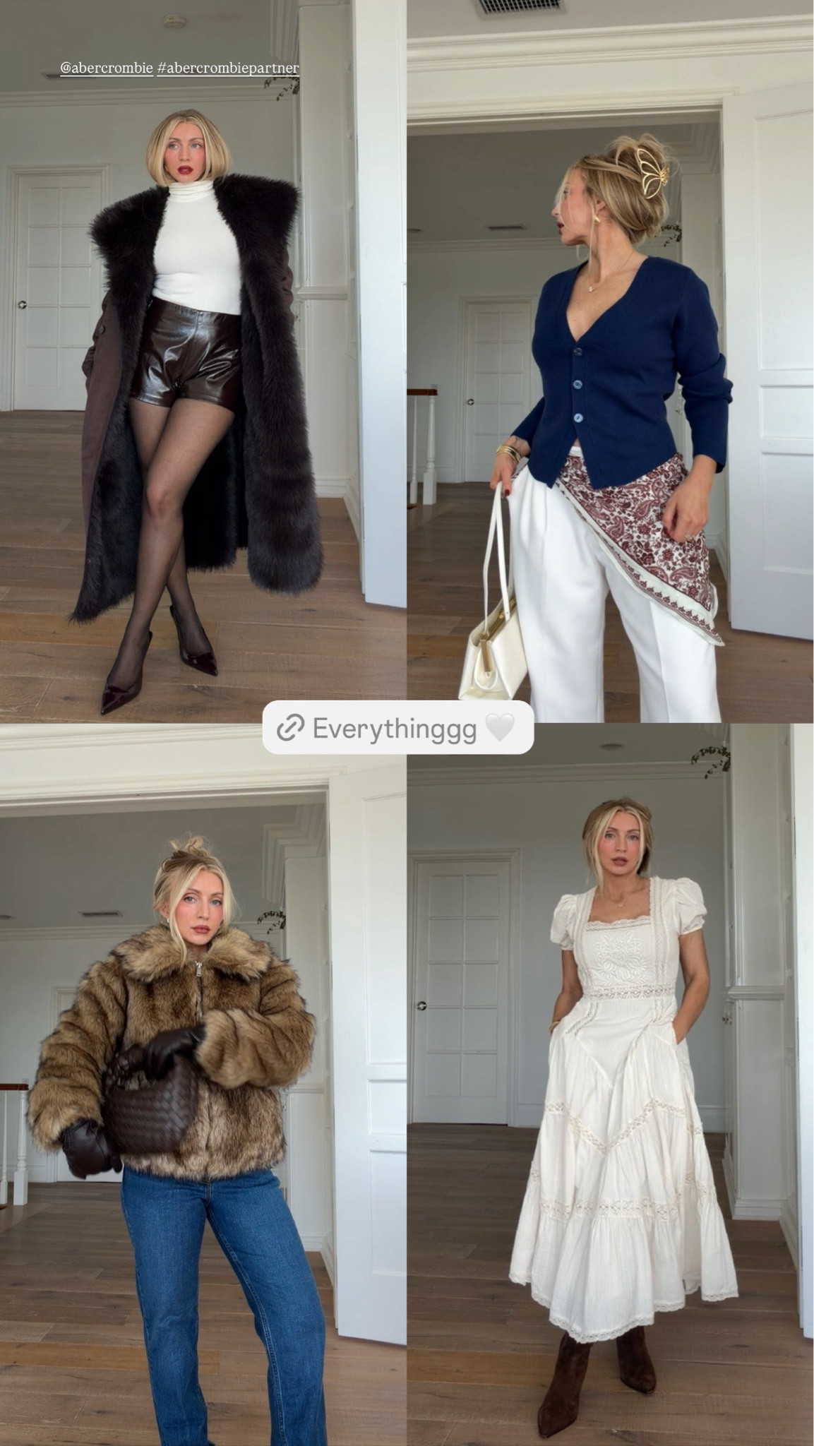 #abercrombiepartner holiday inspo!! Wearing xs in dress 
Small in jackets 
26 in pants 
Medium in sweater 
@abercrombie