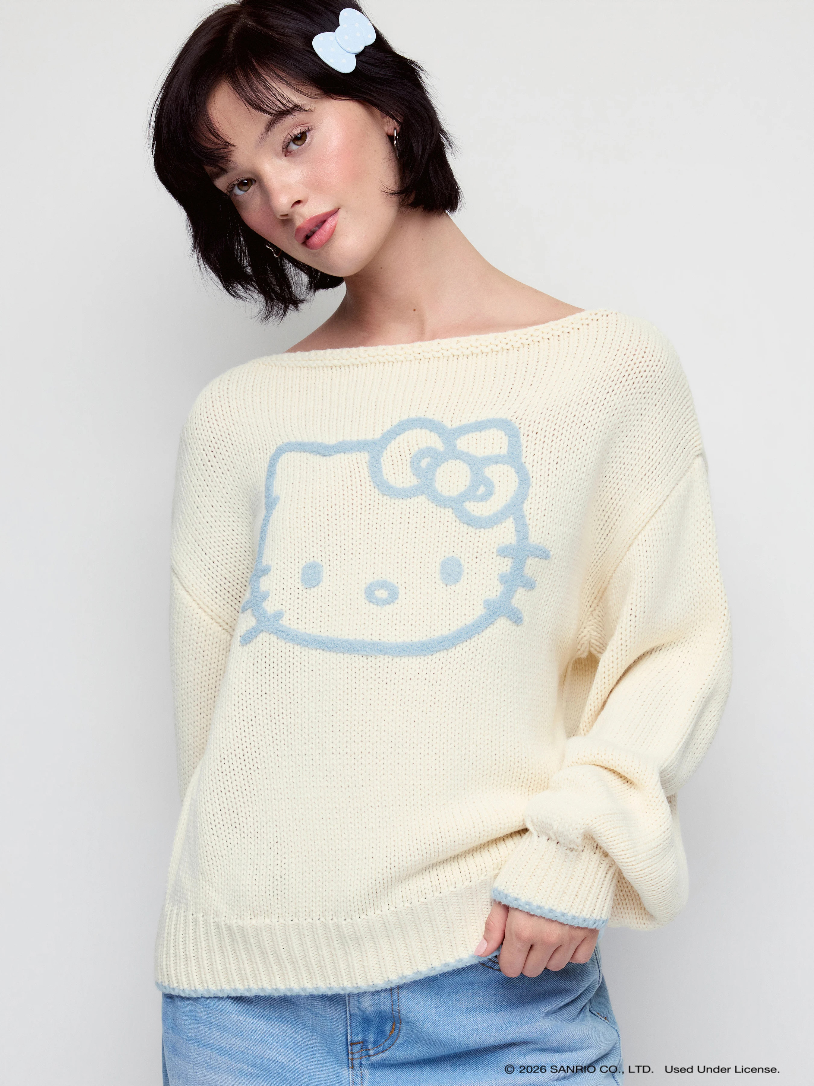 Knit Fabric Good Days Knit Embroidery Boat Neck Lantern Sleeve Sweater  For School Daily Casual Home | Cider