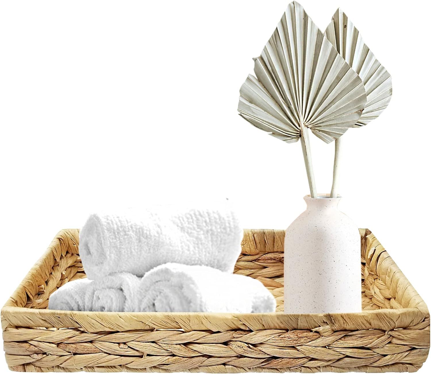 TAGREE Rustic Woven Seagrass Guest Towel Tray Holder for spa, Farmhouse Water Hyacinth Guest Towel N | Amazon (US)