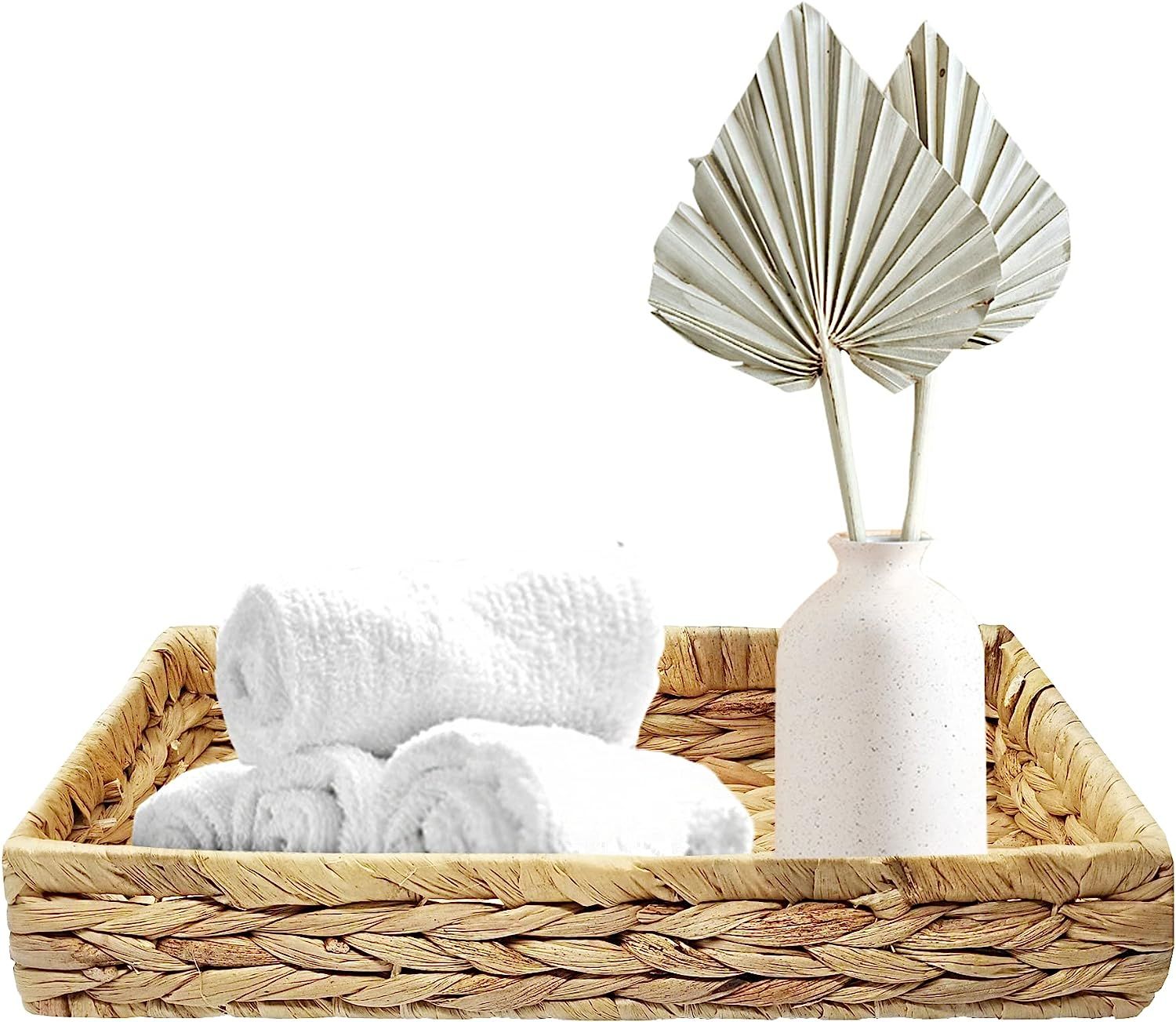 TAGREE Rustic Woven Seagrass Guest Towel Tray Holder for spa, Farmhouse Water Hyacinth Guest Towel N | Amazon (US)