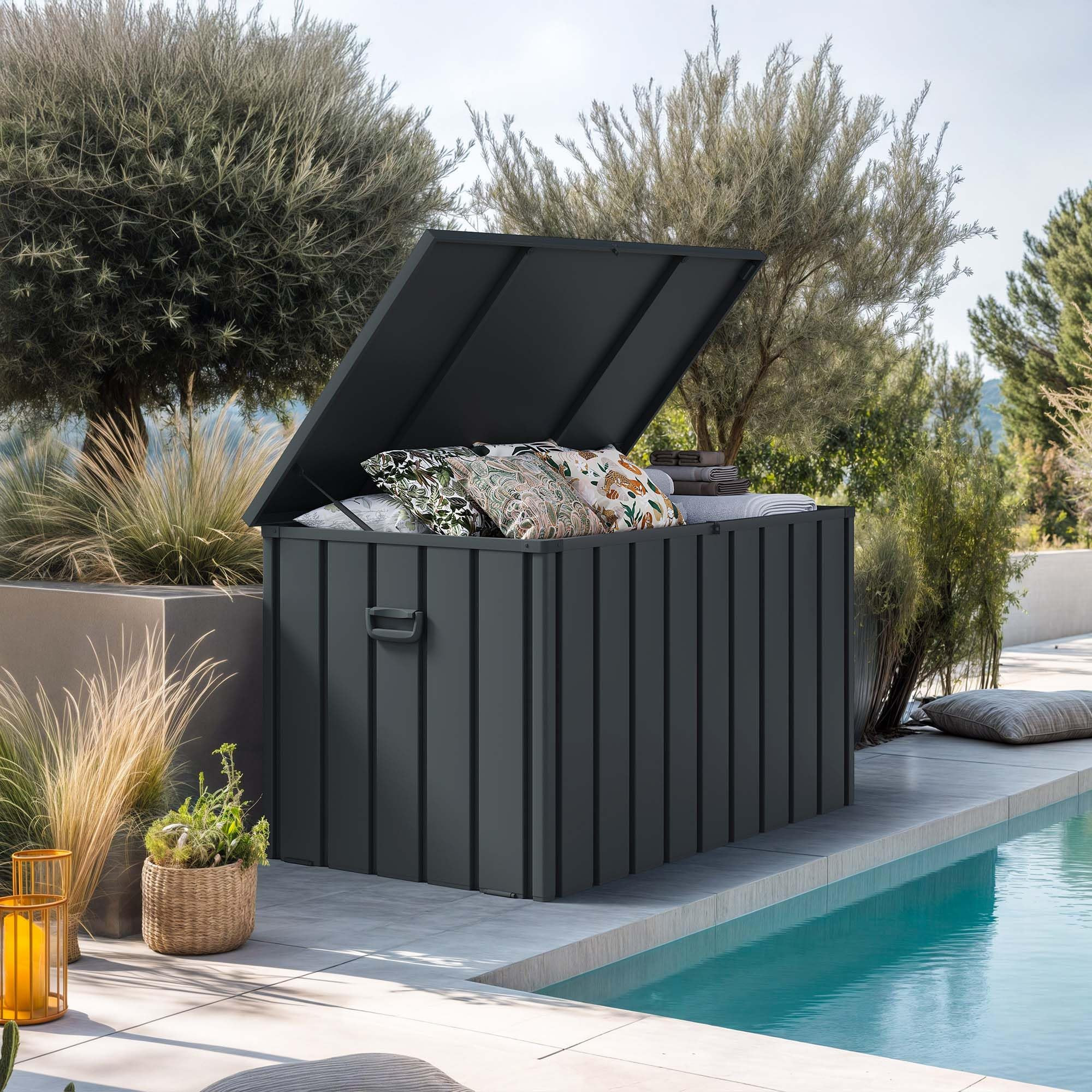 PURPLE LEAF Outdoor Deck Box 160 Gallon Waterproof Lockable Storage Box Container with Lid Deck Organization for Patio Cushions Side Table Pool Accessories Garden Tools, Gray | Amazon (US)