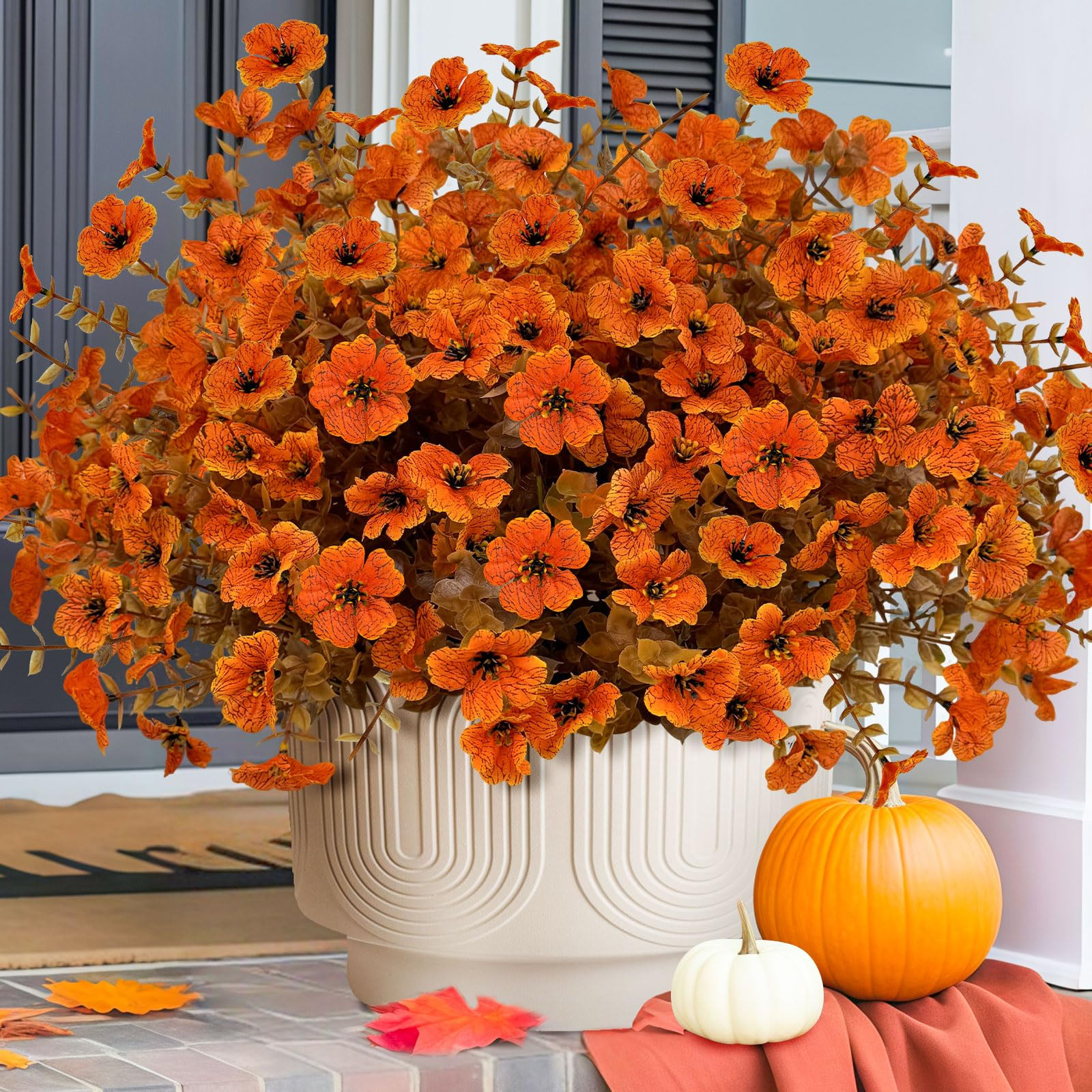 ICX 12pc Artificial Fake Mums for Outdoors,Silk Fake Mums Flowers with Eucalyptus Leaves, Fall Fl... | Amazon (US)