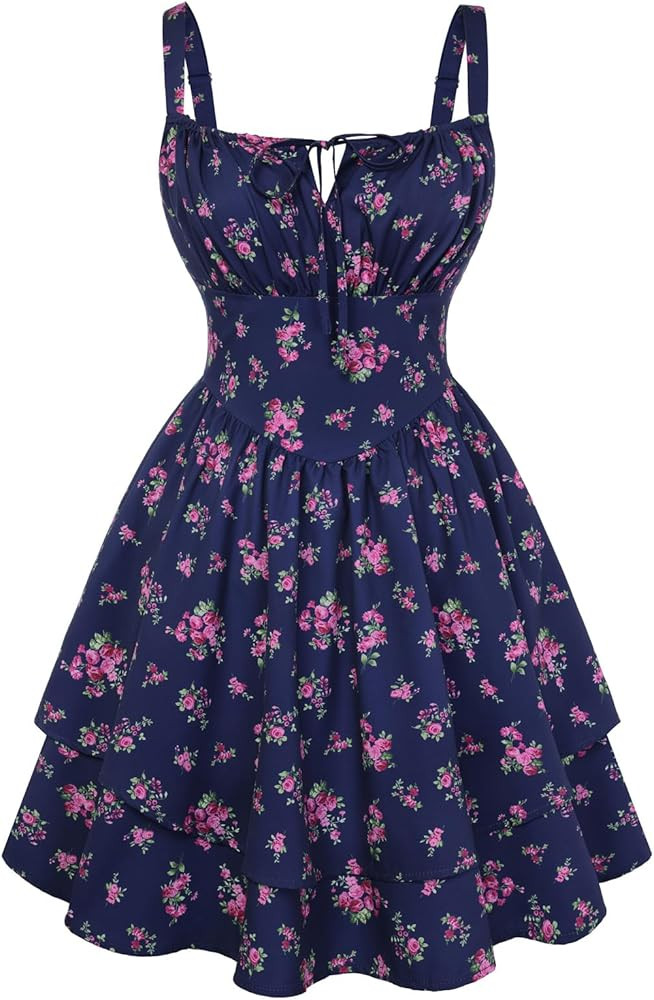 Scarlet Darkness Floral Mini Corset Dress for Women Teen 2026 Summer Spring Flowy A-Line Sundress... | Amazon (US)