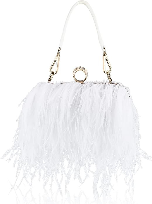 Women Tote Bag Fluffy Purse Clutch Feather Evening Handbag for Wedding | Amazon (US)