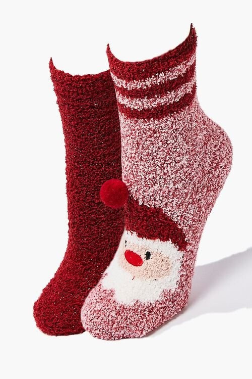 Santa Graphic Fuzzy Crew Sock Set | Forever 21 (US)
