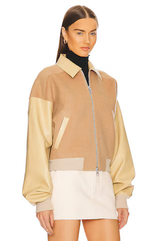 Helsa Faux Leather & Wool Blend Bomber in Tan from Revolve.com | Revolve Clothing (Global)
