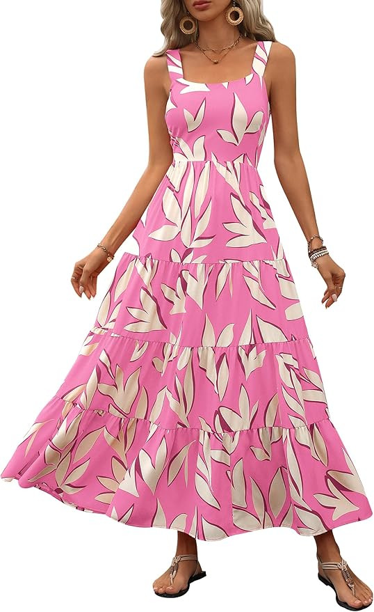 PRETTYGARDEN Women's 2026 Summer Floral Maxi Dress Sleeveless Smocked Ruffle Long Flowy Beach Vac... | Amazon (US)