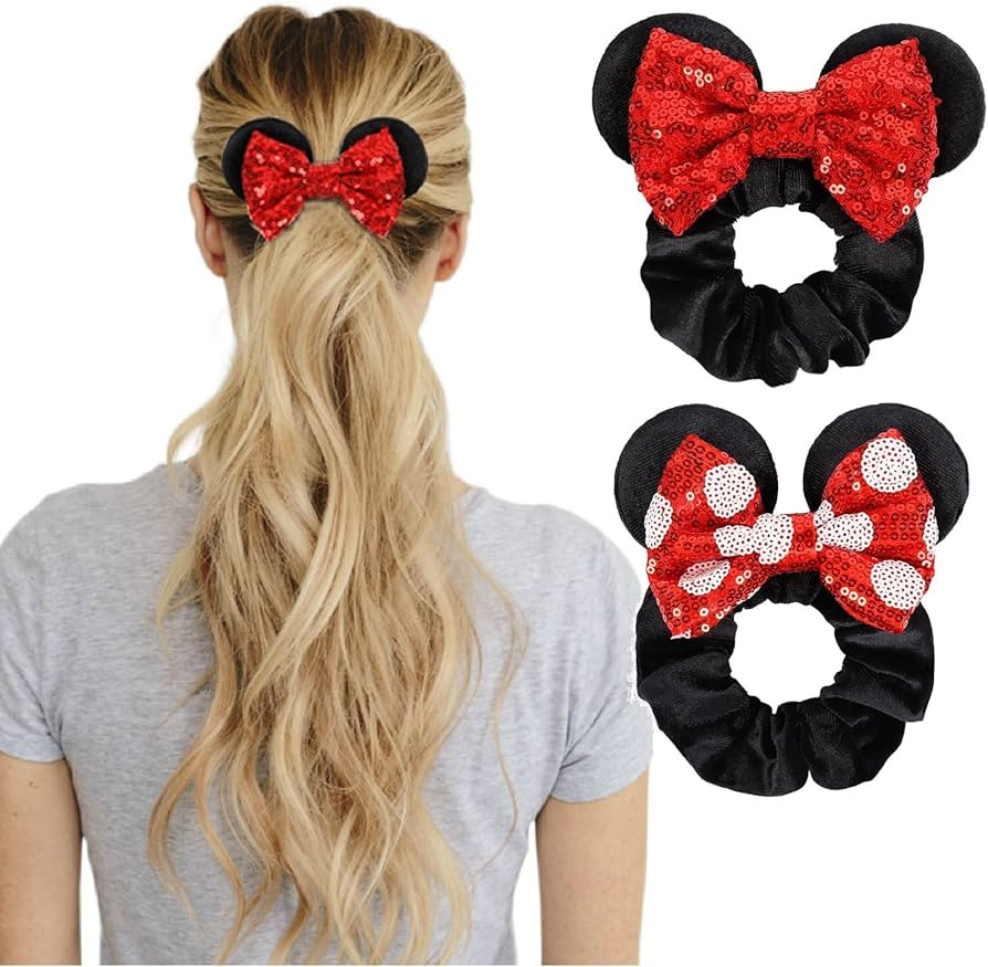 Women's Sequins Hair Bow Scrunchies, Velvet Mouse Ear Hair Ties for Ponytail, Party Favors, Cospl... | Amazon (US)
