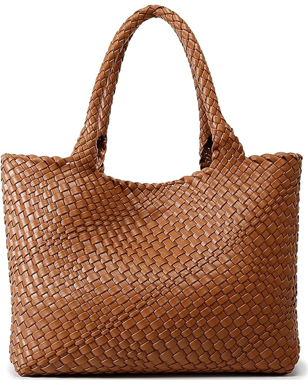 Queenoris Woven Bag for Women, Fashion Top Handle Shoulder Handbag Vegan Leather Shopper Purses L... | Amazon (US)
