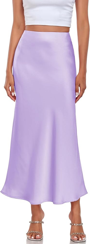 Women's Silk Satin Maxi Skirt High Waist Elastic A Line Fishtail Elegant Work Elastic Long Skirts | Amazon (US)
