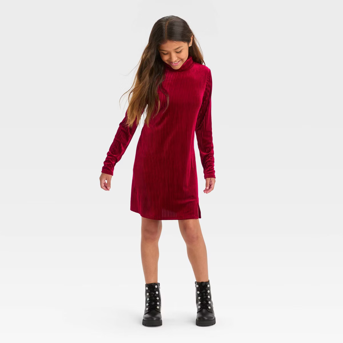 Girls' Long Sleeve Velvet Turtleneck Dress - art class™ | Target