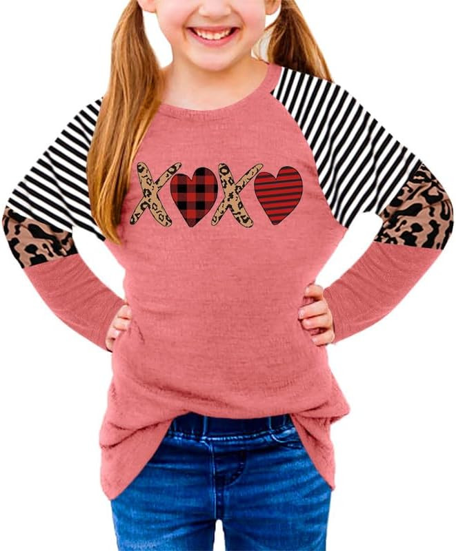BesserBay Girls Valentine's Day Color Blocked Raglan Leopard Shirt Stripe Printed Long Sleeve Top... | Amazon (US)