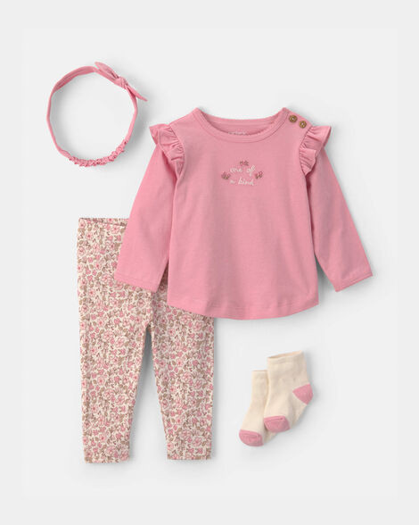 Baby Girl 4-Piece Long-Sleeve Top & Pant Set - Pink | Carter's | Carter's Inc