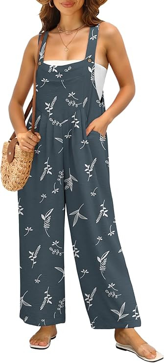IWOLLENCE Women's Summer Jumpsuits Boho Wide Leg Overalls Casual Loose Rompers with Pockets 2025 | Amazon (US)