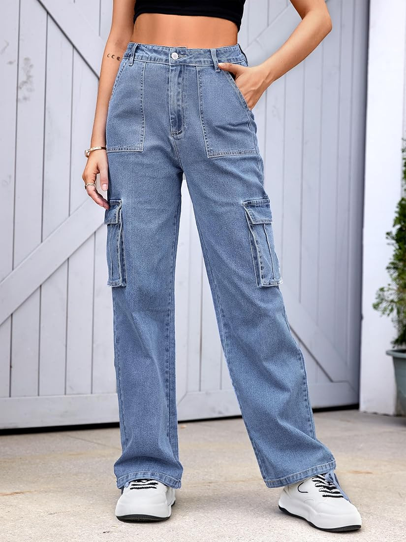 Women High Waisted Cargo Pants Wide Leg Casual Pants 6 Pockets Combat Military Trousers | Amazon (US)