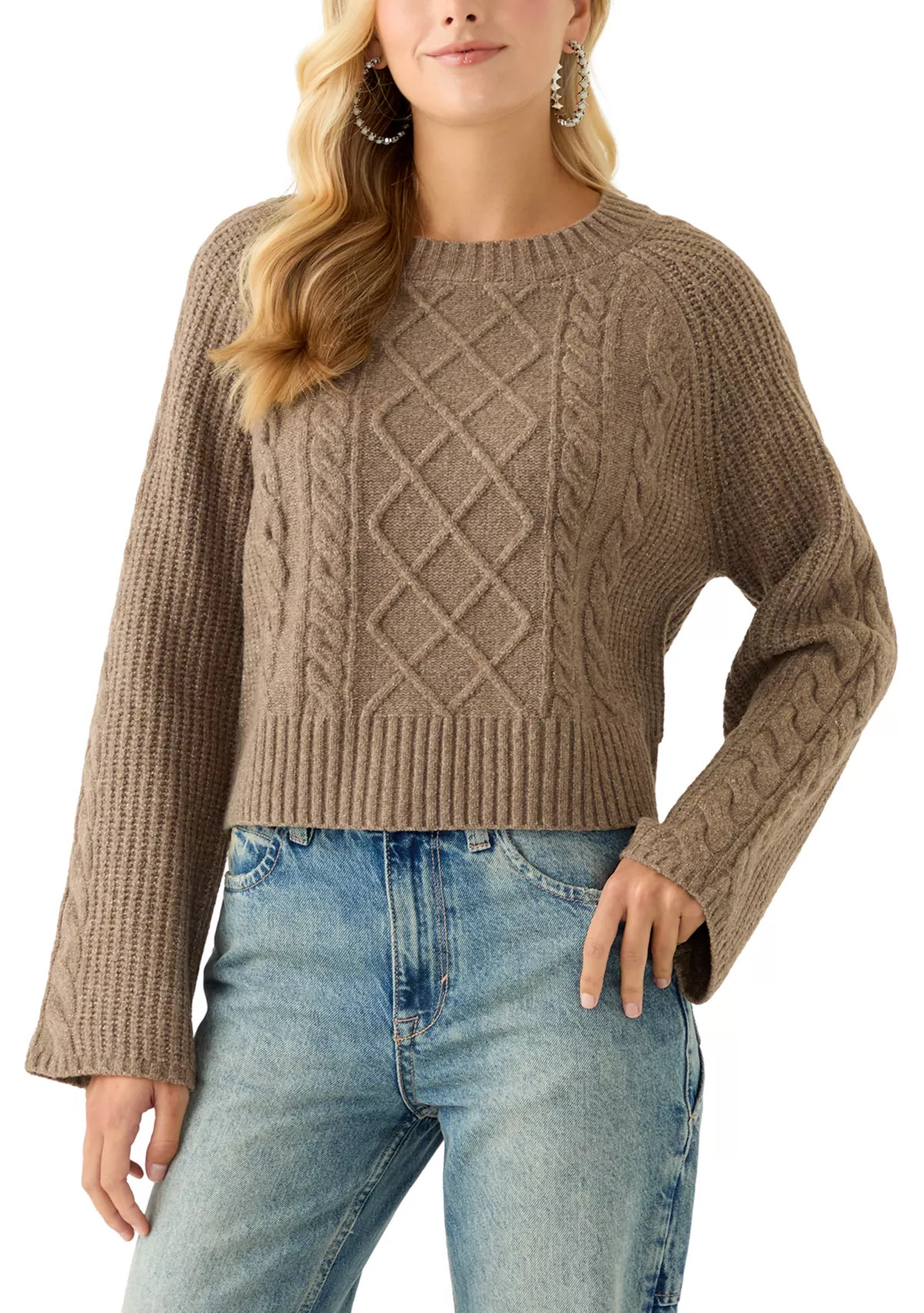 Women's Long Raglan Sleeve Crew Neck Cable Knit Sweater | Belk