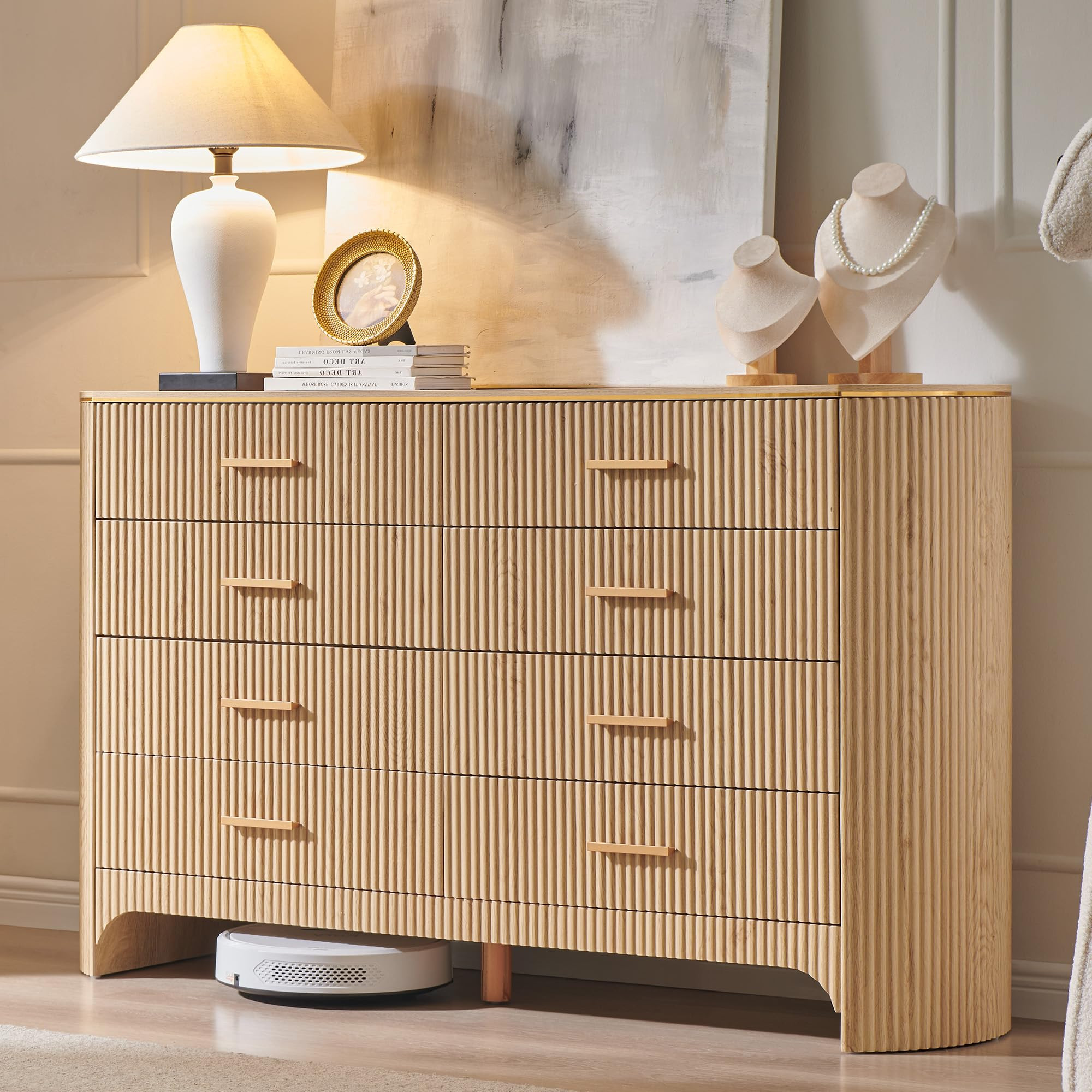 Fluted 8 Drawer Dresser for Bedroom with Curved Profile Design,53.9" W Wide Chest of Drawers with... | Amazon (US)